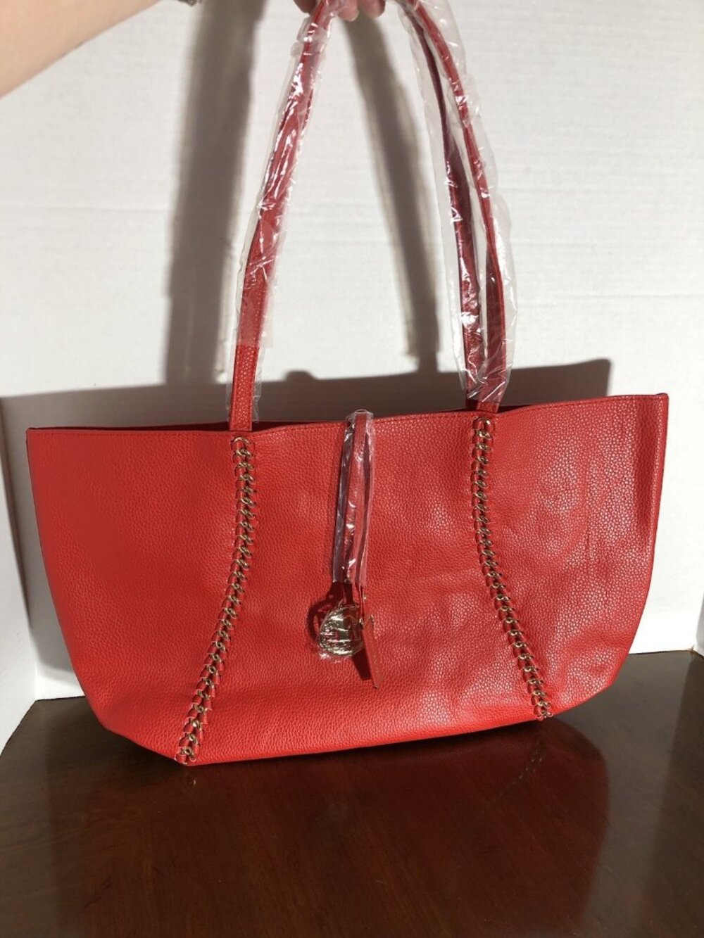 Badgley Mischka Decorative Chain Tote In Red 18” x 11” X 4”
